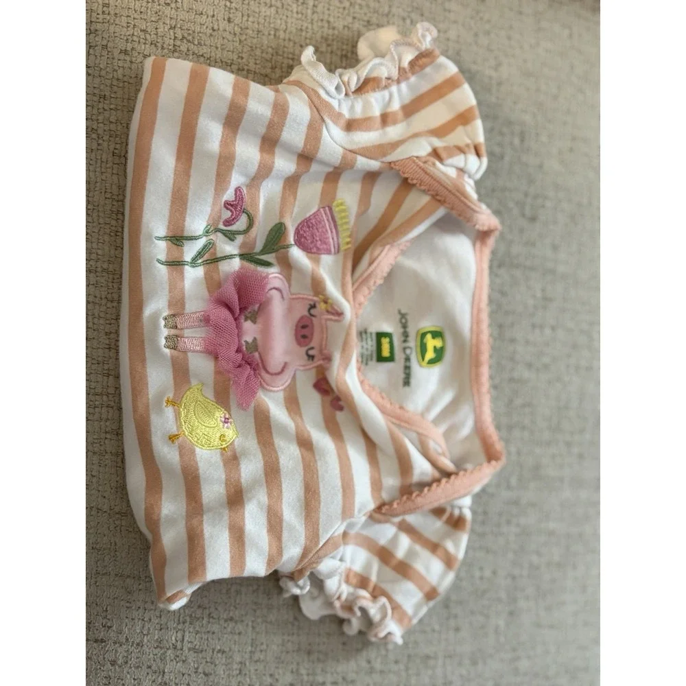 John Deere Baby Girl Bodysuit 3-6M Pink Stripe Pig Tutu Farm Cute One Piece